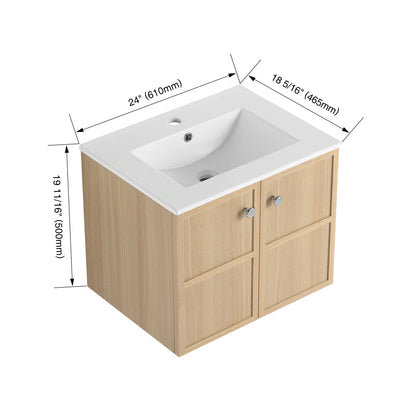 Wall Mounted Bathroom Vanity With Ceramic Sink And 2 Soft Closing Doors