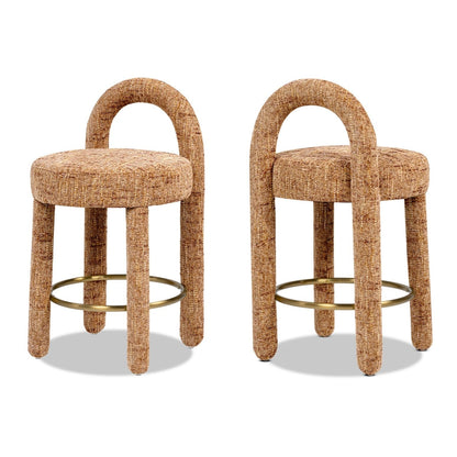 Penny - Round Arched Fully Upholstered Counter Stool (Set of 2) - Orange