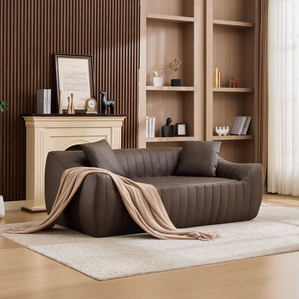 Oversized 2 Seater Loveseat With 2 Decor Throw Pillows, Deep Seat Sofa For Living Rooms