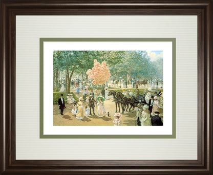 Balloon Seller By Alan Maley - Framed Print Wall Art - Green