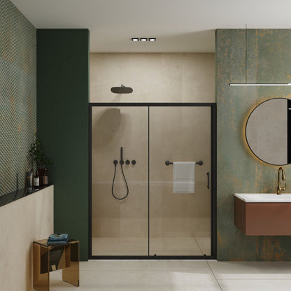 Single Sliding Shower Door, Thick Clear Tempered Glass Shower Door With Stainless Steel Handle