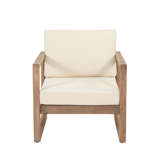 Outdoor Acacia Wood Patio Club Chair, Wood Patio Furniture, Waterproof Thick Cushion Deep Seating For Porch - Brown Wash / Beige