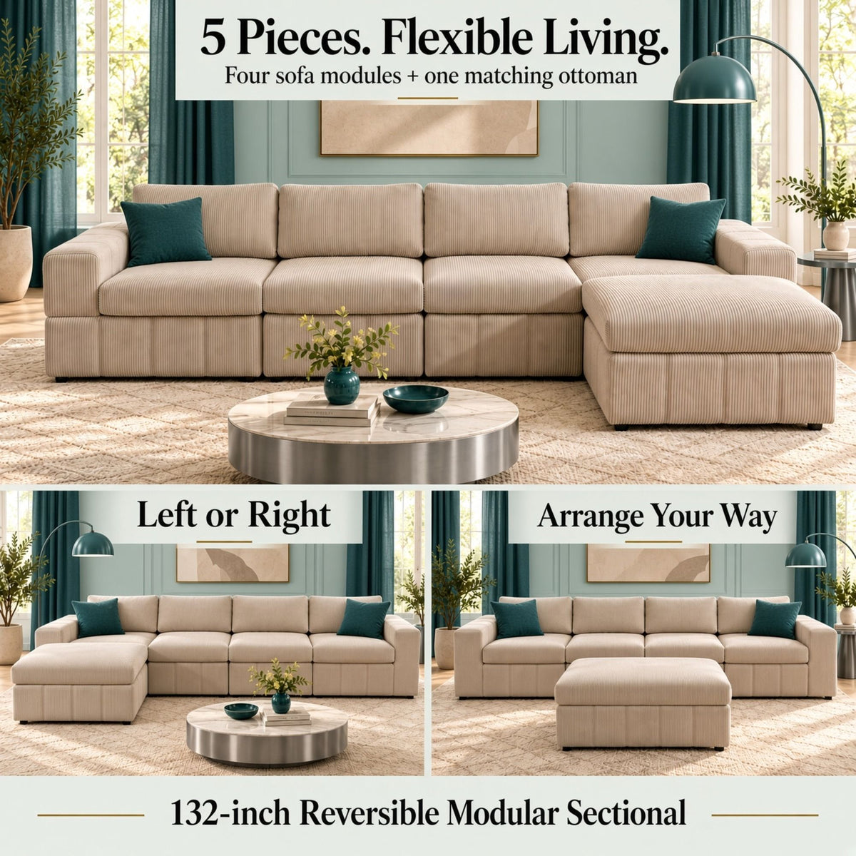 Modular Sectional Sofa, Reversible Set