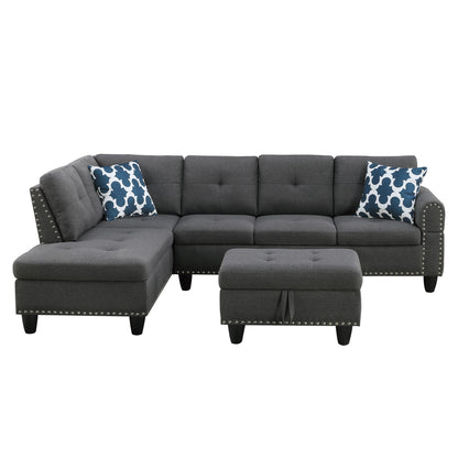 Alger - Left Hand Facing Sofa & Chaise With Ottoman - Dark Gray