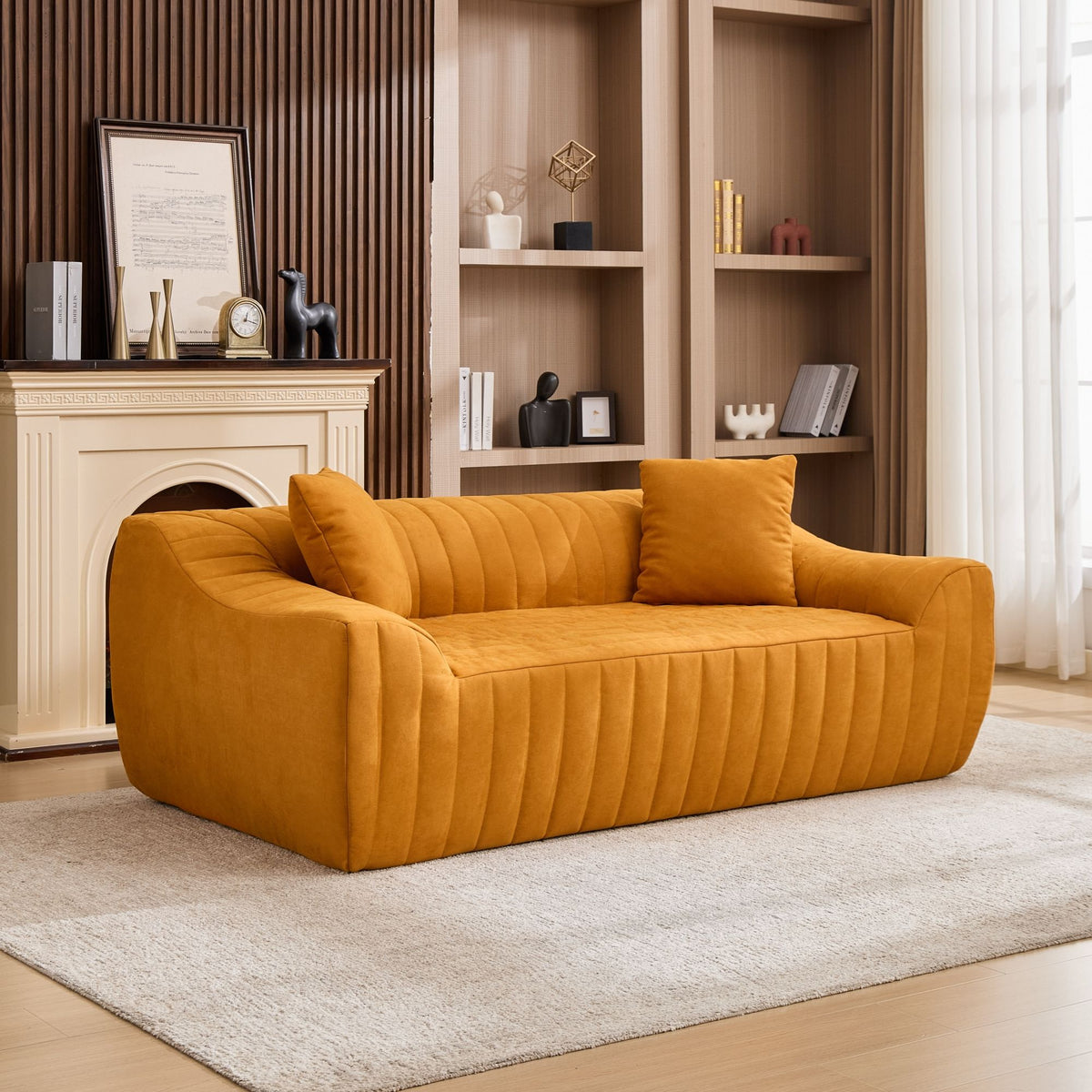 Oversized 2 Seater Loveseat With 2 Decor Throw Pillows, Deep Seat Sofa For Living Rooms