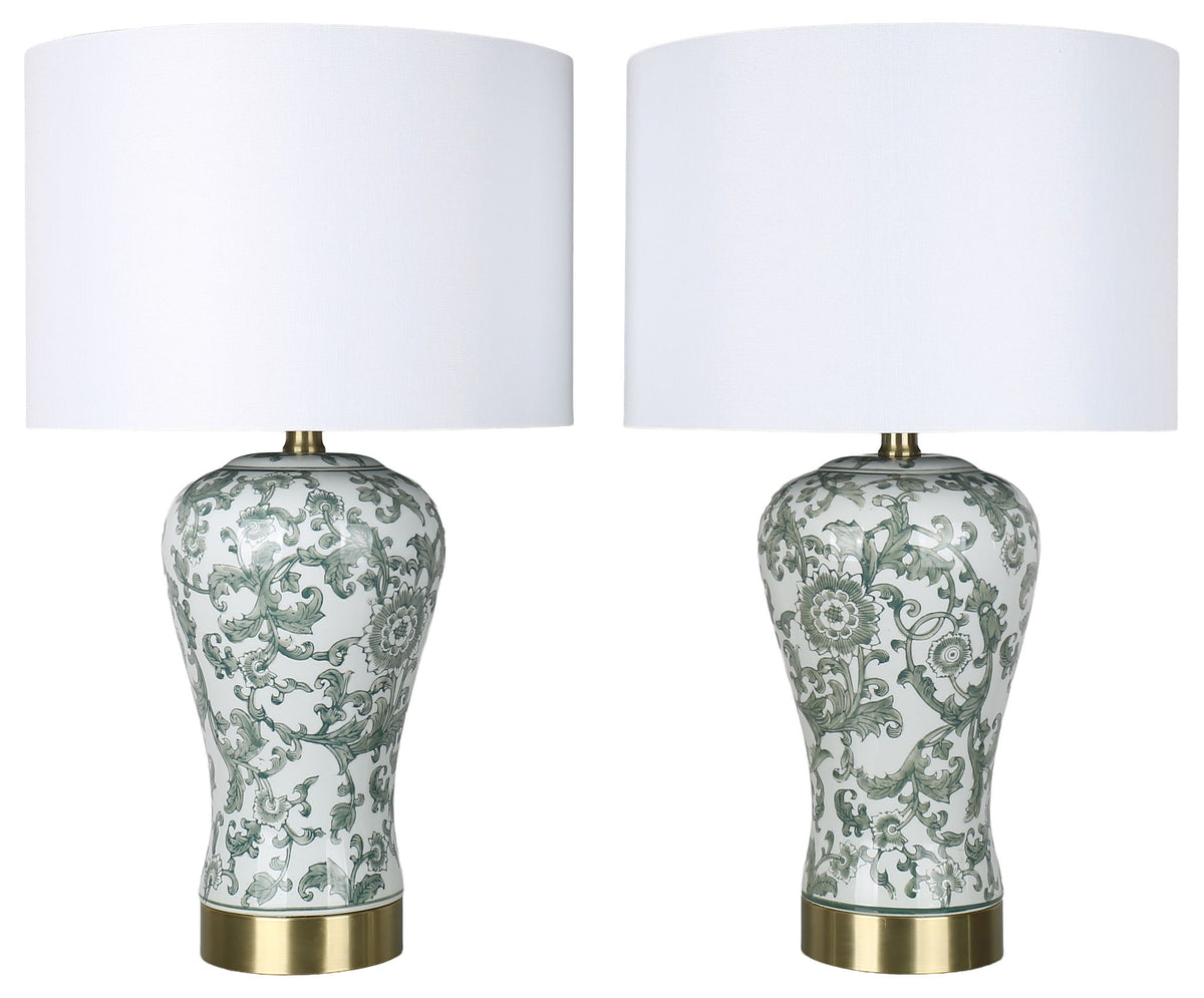 Sage Conservatory - 26 X 15 - Ceramic Table Lamp (Set of 2) - Sage Botanical Chinoiserie