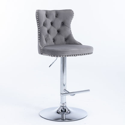 Swivel Barstools Adjusatble Seat Height From 25-33", Modern Upholstered Base Bar Stools With Backs Comfortable Tufted For Home Pub And Kitchen Island (Set of 2)