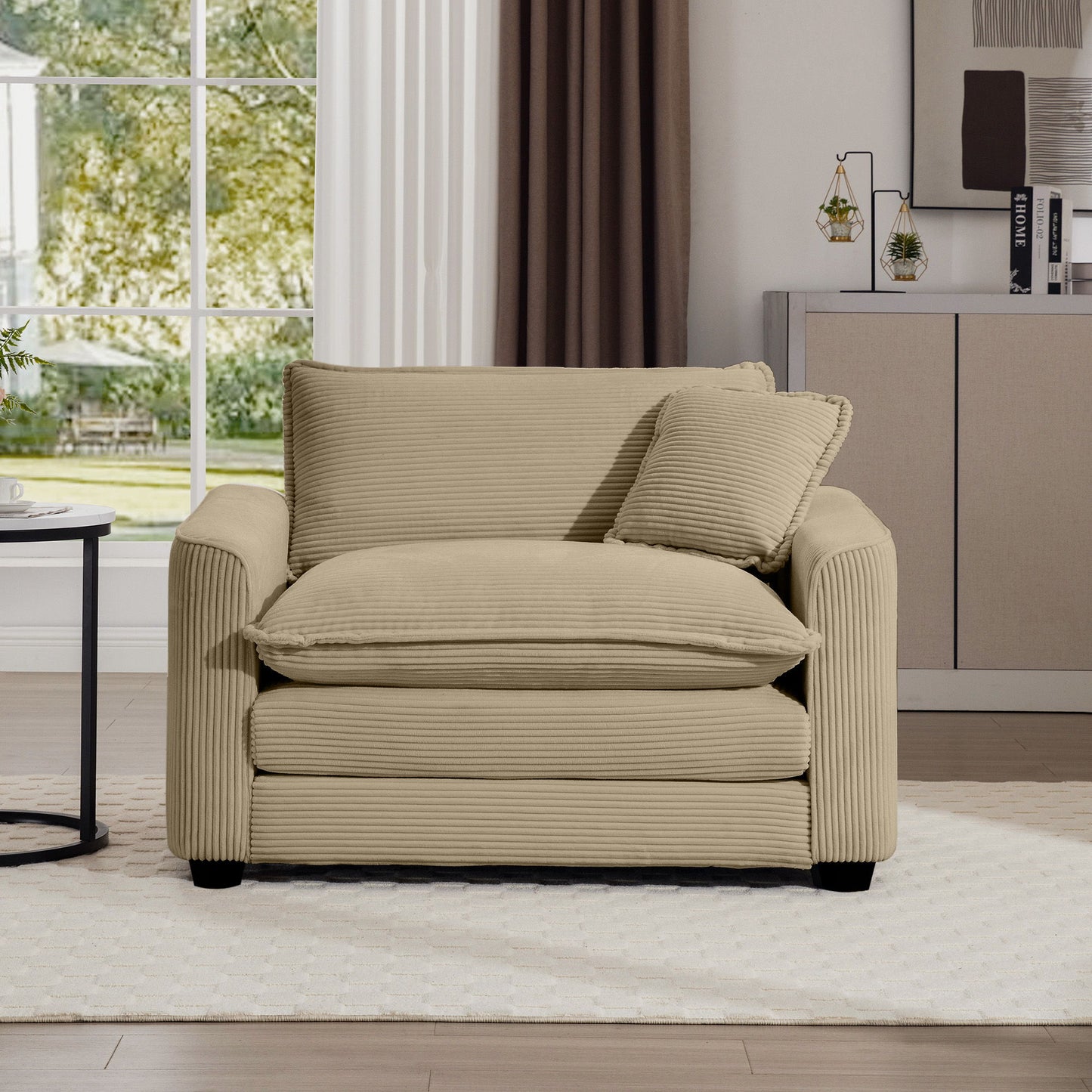 Modern Classic Fabric Single Chair Deep Seat Sofa With Pillow