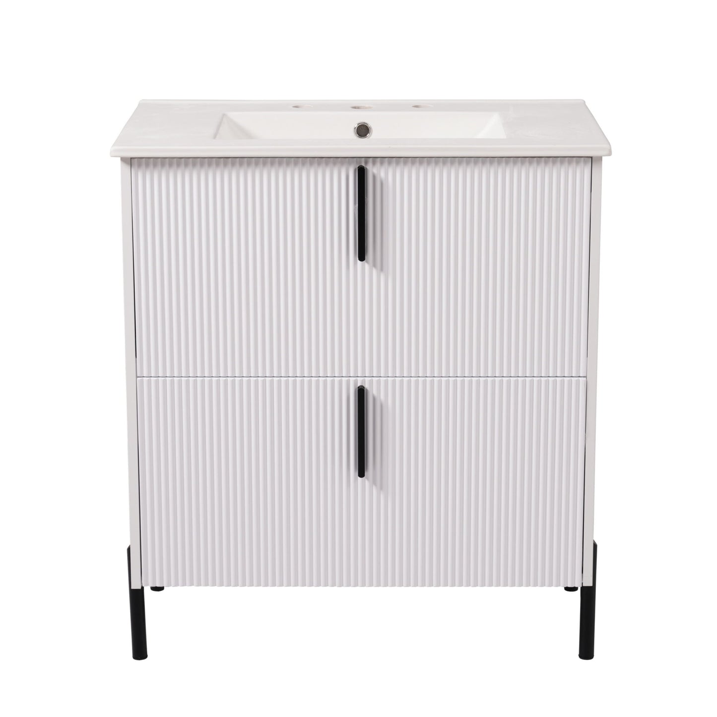 Bathroom Vanity With Ceramic Sink, Fluted Design