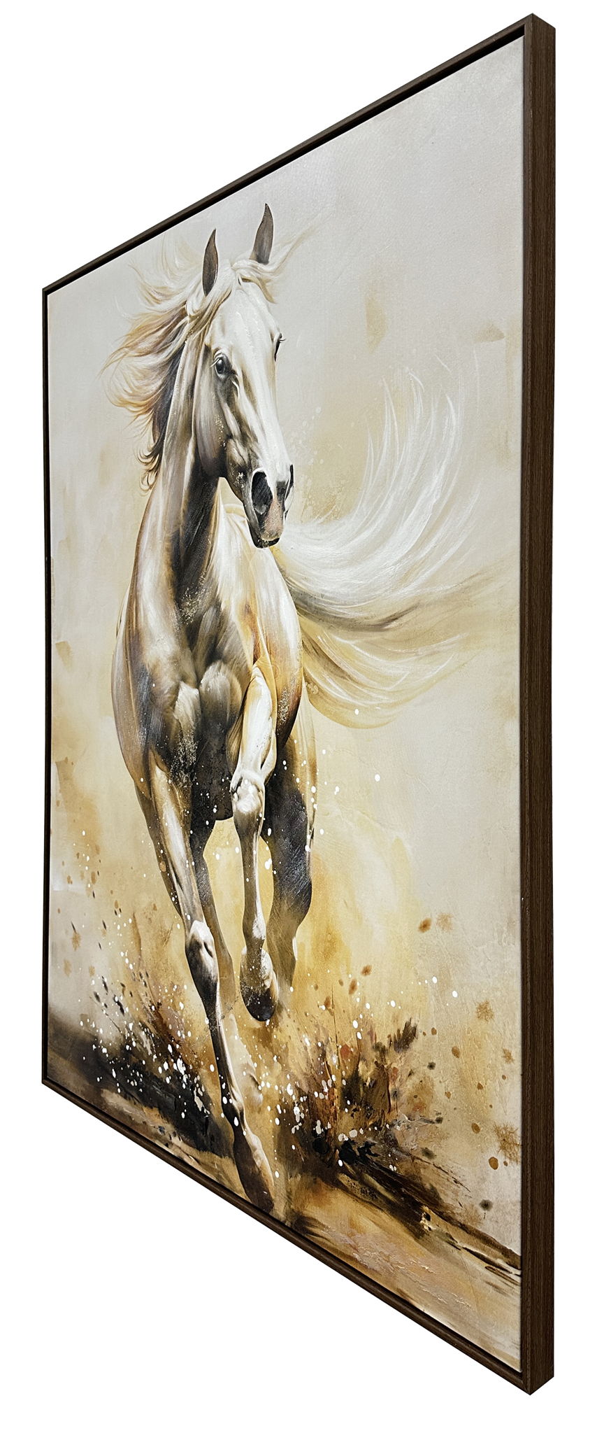 Ivory Galloping Hand-Embellished Canvas In Frame - Ivory / Beige