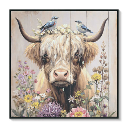 Highland Cow Wall Decor, Picture Canvas Art Print For Living Room - Camel / Brown