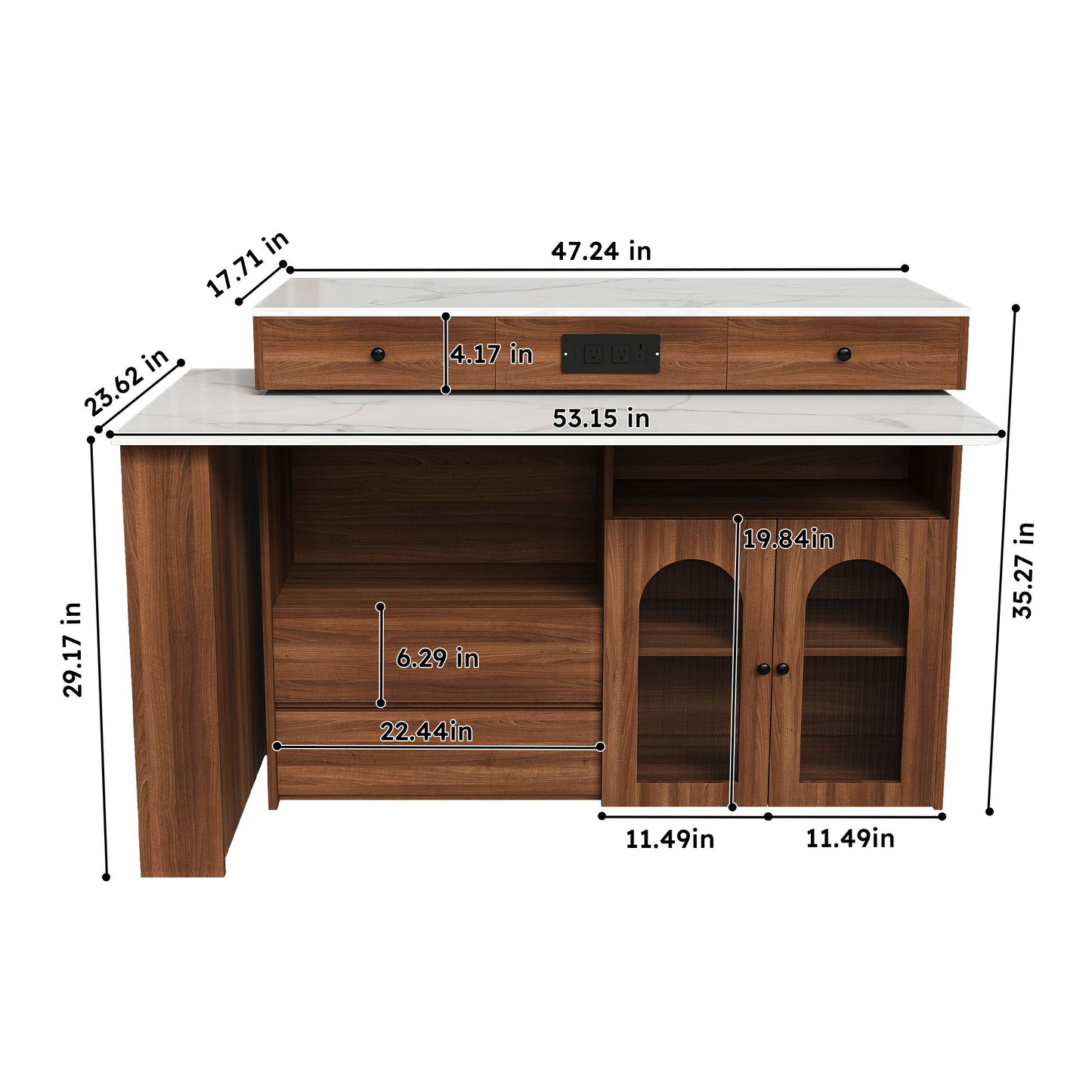 Kitchen Island With Extendable & Rotating Table