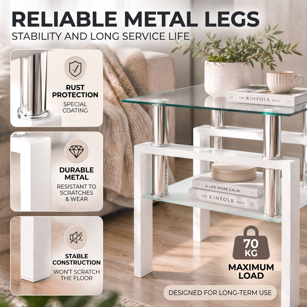 Modern Tempered Glass Tea Table, End Square Table For Living Room