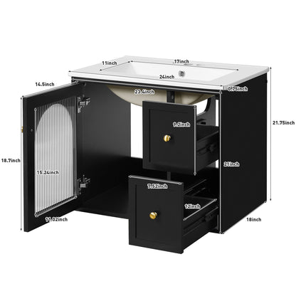 Wall-Mounted Bathroom Vanity Set With Sink, 2 Drawers And Soft-Close Door