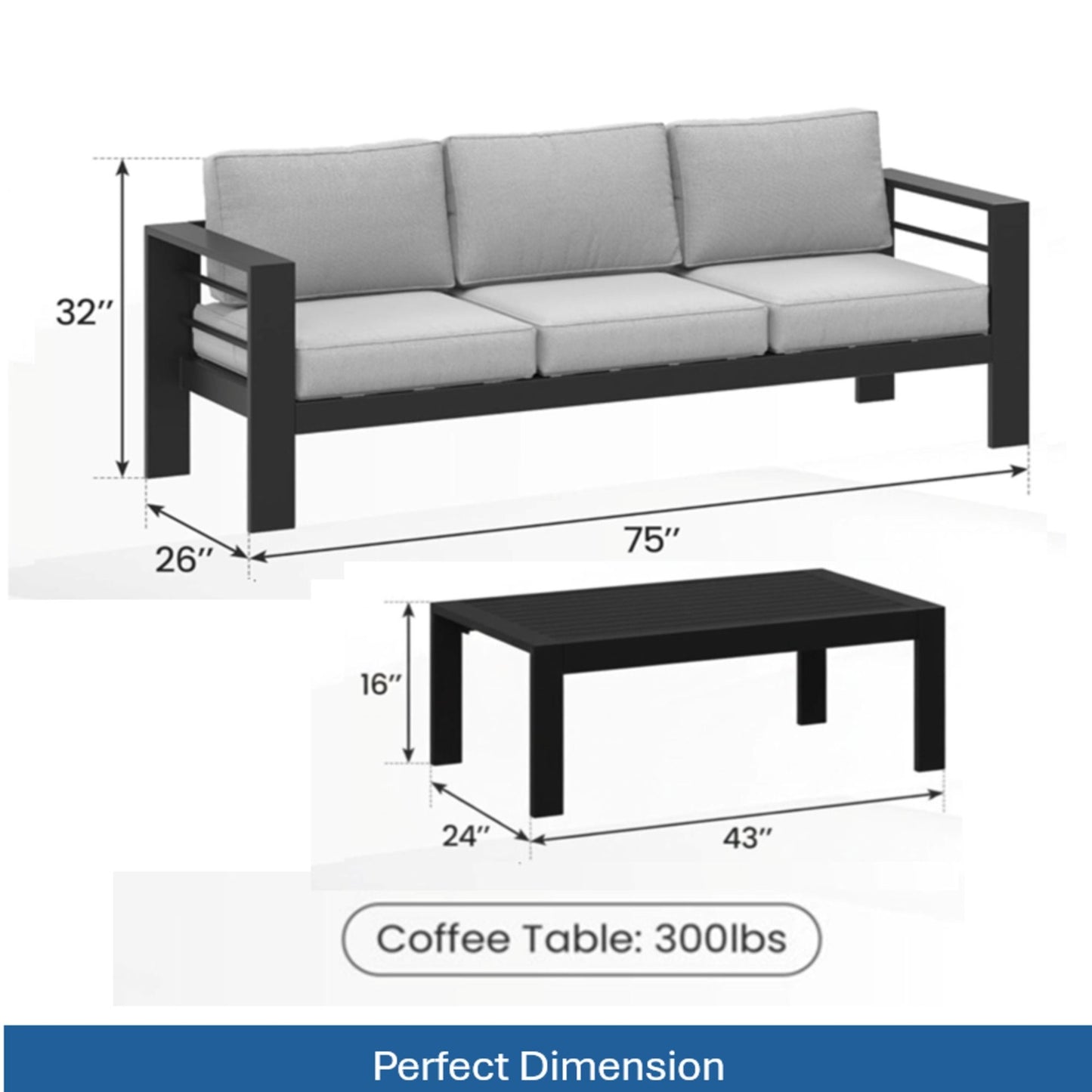 Outdoor Patio Set, All-Weather With Thick Cushions