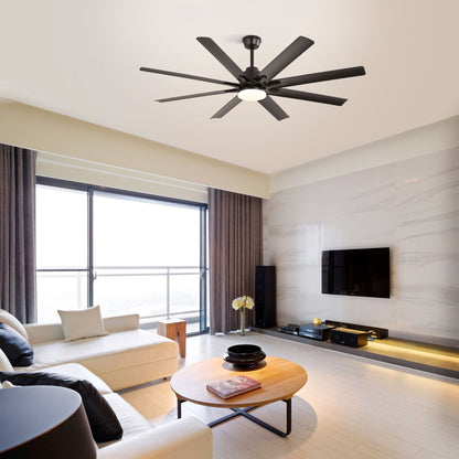 66" Ceiling Fan With Dimmable LED Light, 8 Blades, Smart Remote Control, Reversible DC Motor, For Home Office - Matte Black