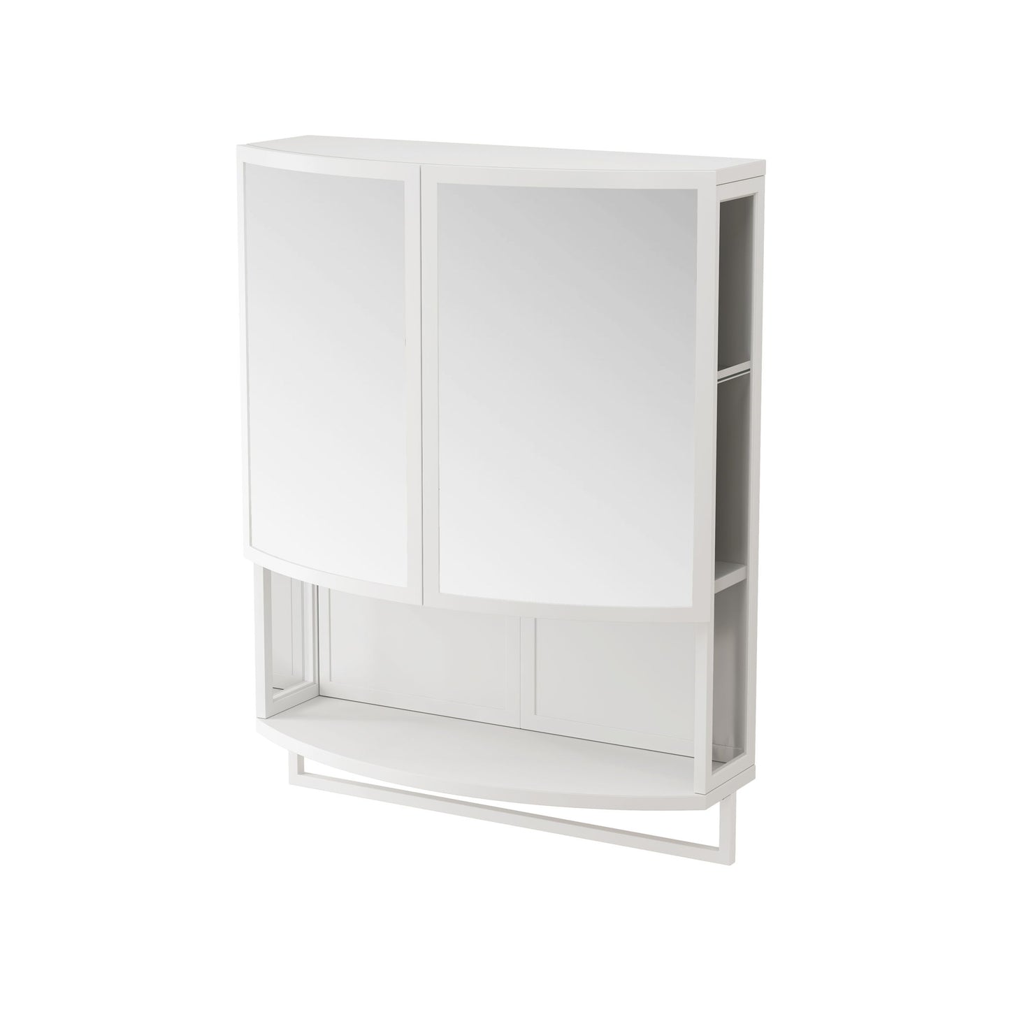 Arched Glass Double Door Wardrobe With Shatterproof Mirror, Open Shelf & Towel Rack