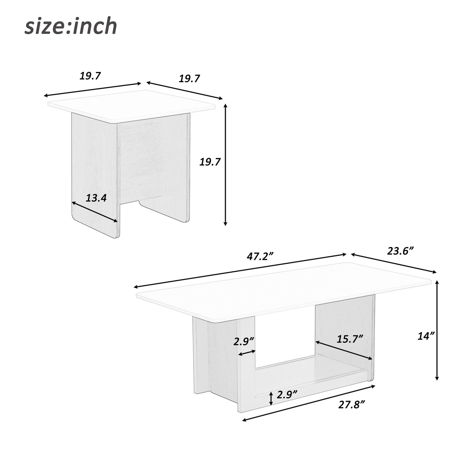 Small Square Coffee Table With End Table (Set of 2)
