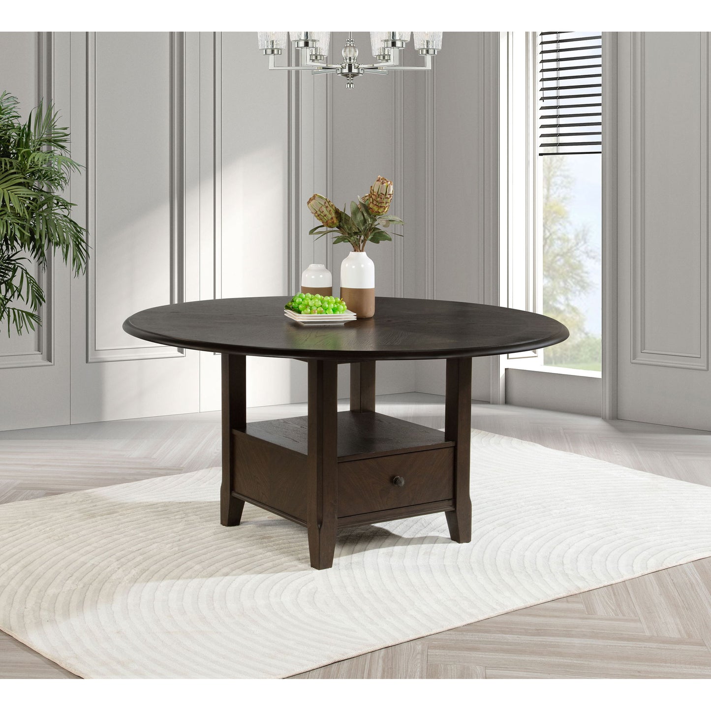 Fulton - Round Dining Table With Drawer - Dark Brown