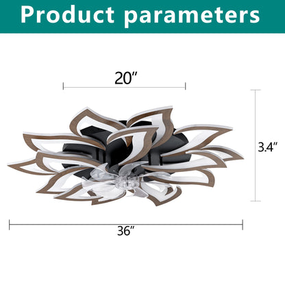 Ceiling Fan With Remote Control And Lights, 6 Speeds, 3 Color Temperatures, Low Profile Flush Mount