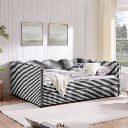 Gingham Daybed With USB Charging Port, Wave-Shaped Design