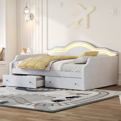 Upholstered Daybed With LED Lights And 2 Drawersme