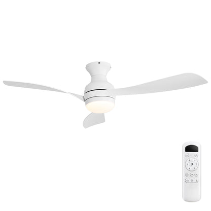 52" Low Profile Ceiling Fan With Lights, Quiet Reversible DC Motor, Dimmable LED, 3 Blades - White