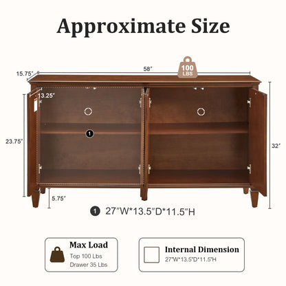 TV Stand With Carved Geometric Doors, Storage Cabinet For Living Room - Walnut
