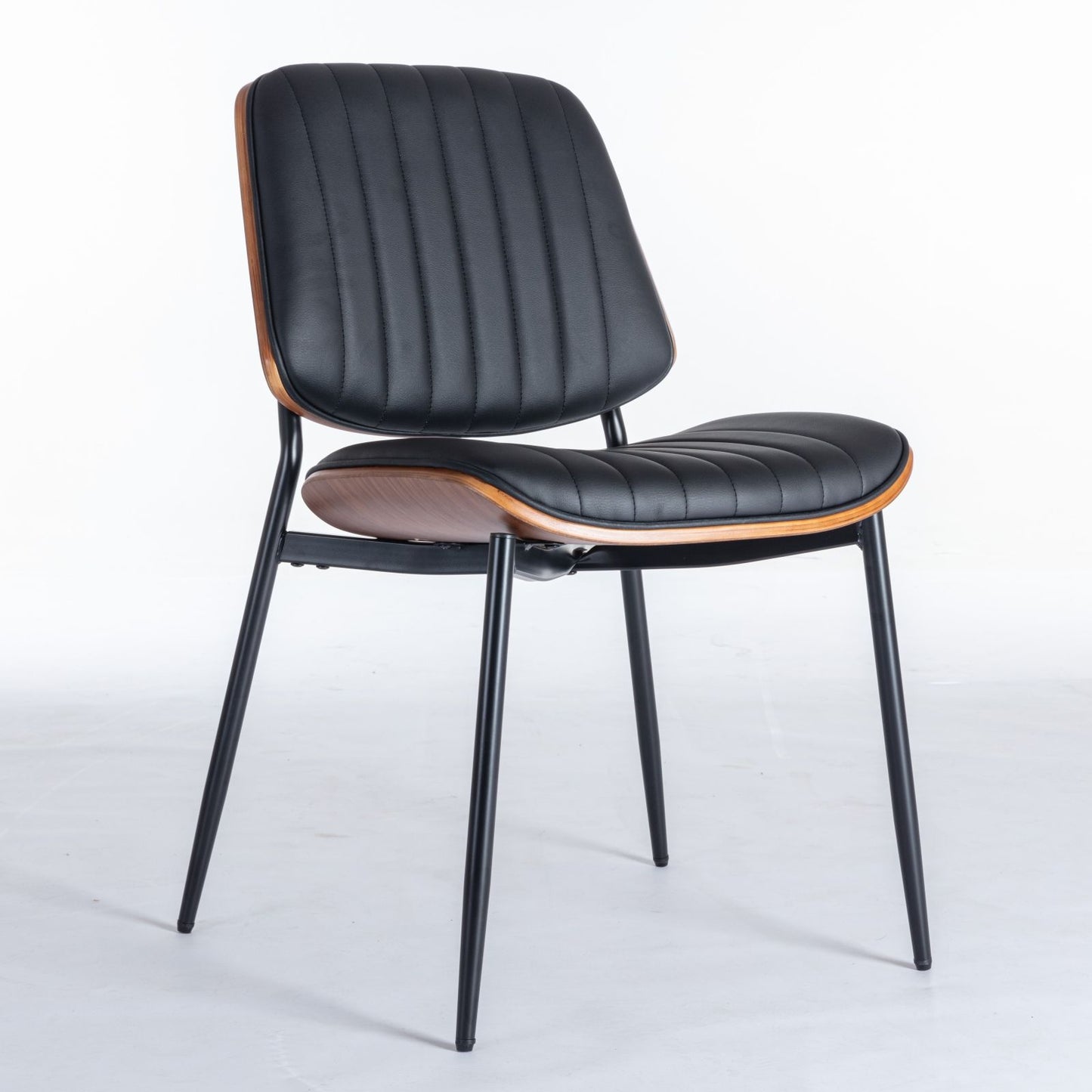 Dining Chairs (Set of 2) Mid-Century Modern Retro Chair With Walnut Bentwood Back Upholstered Seat Metal Legs Adjustable Foot For Kitchen Dining Room Chairs