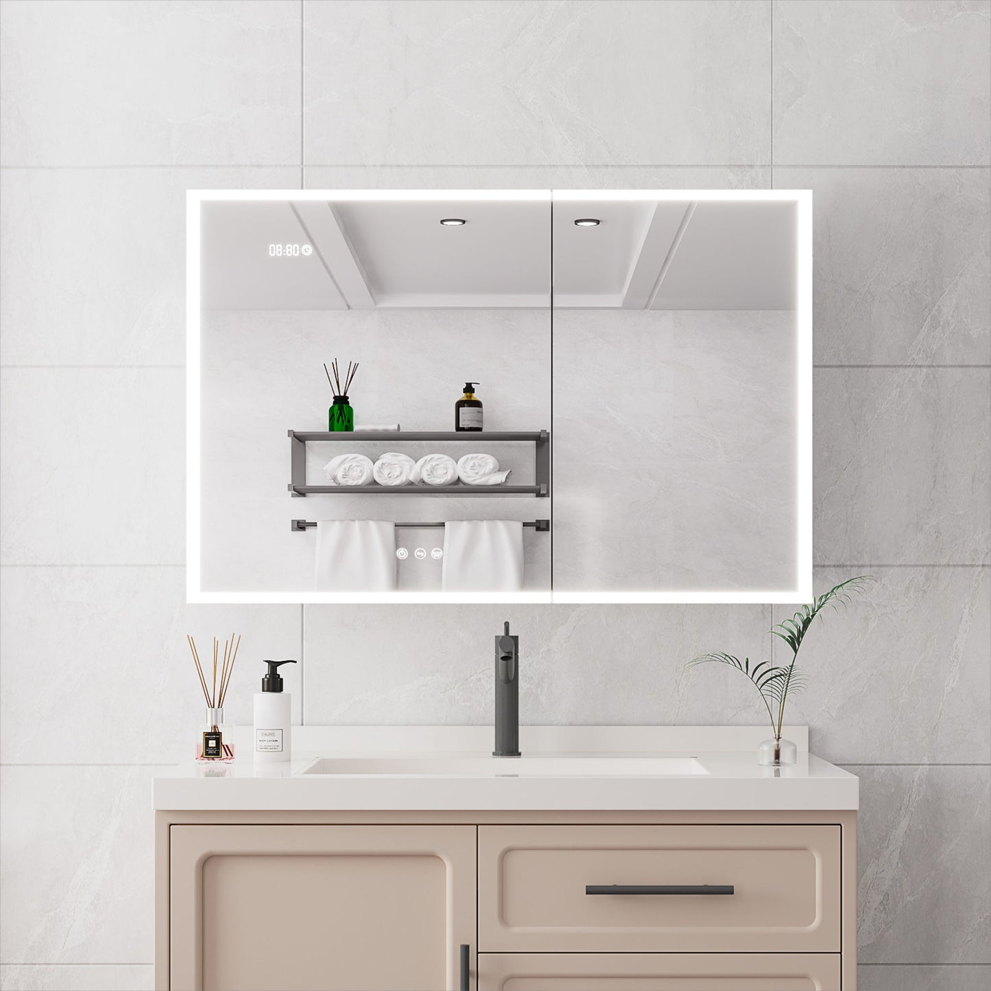 Bathroom Medicine Cabinet With Lights, LED Medicine Cabinet With Mirror, Lighted Medicine Cabinet With Defogger