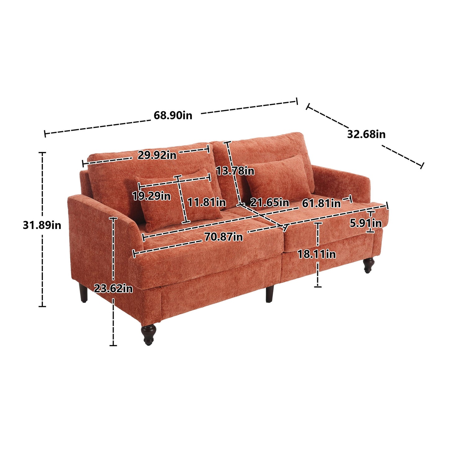Mid Century Modern Fabric Loveseat Sofa, 2 Seat Upholstered Couch