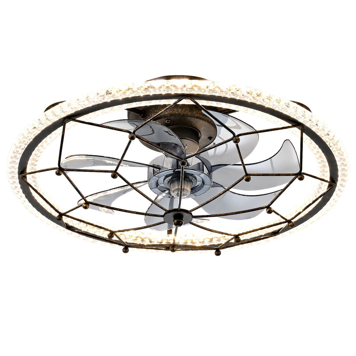 Caged Ceiling Fan With Remote Control Lights, 6 Speeds, 3 Color Temperature LED - Antique Black
