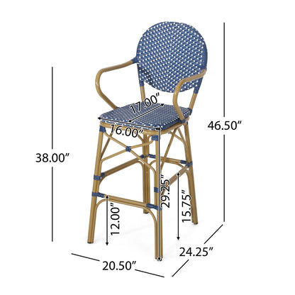 Outdoor Wicker And Aluminum French Barstools (Set of 2)
