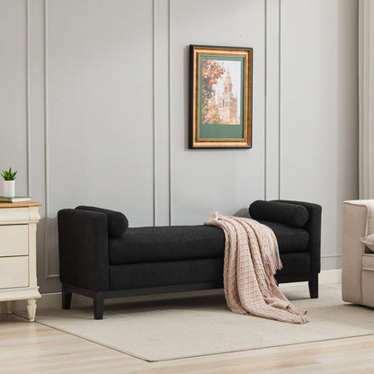 Upholstered End Of Bed Bench With Arms & 2 Bolsters For Bedroom