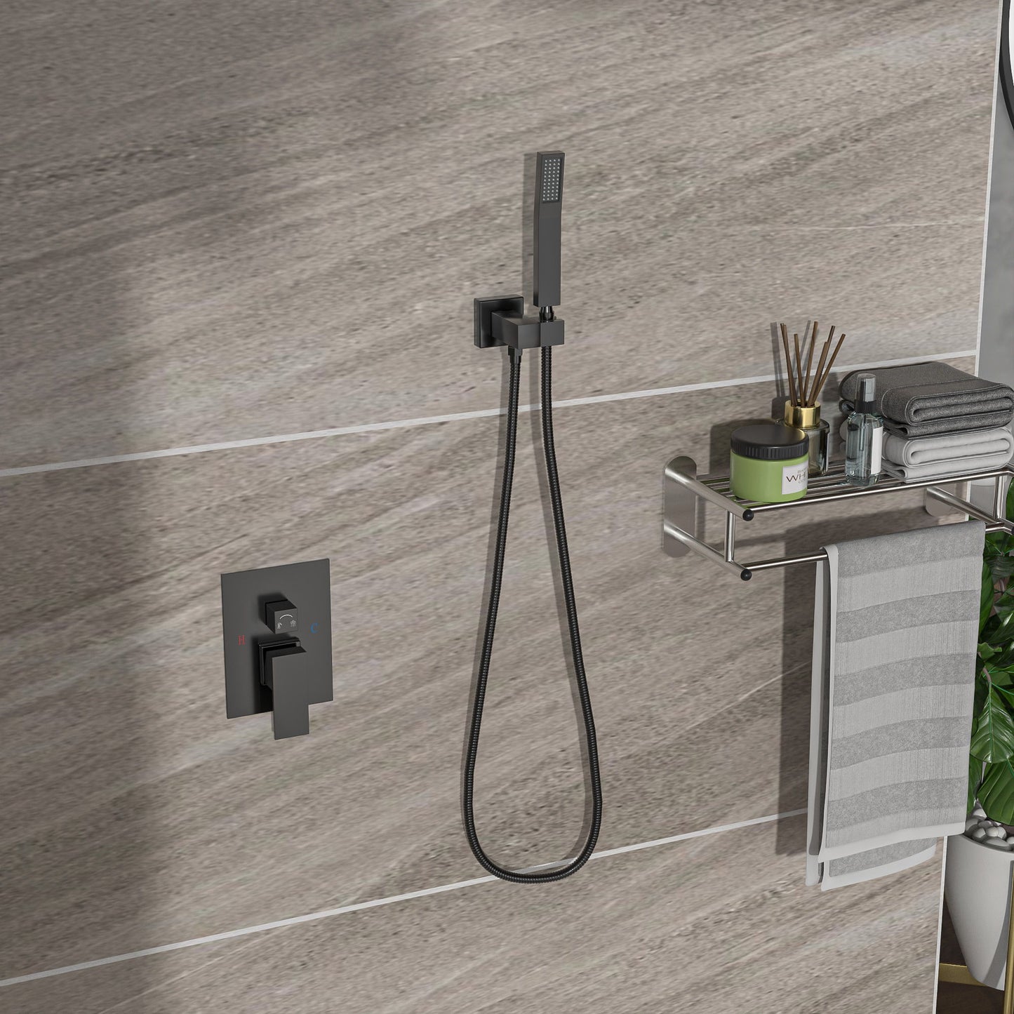 10" Square Dual Shower Head System Wall Mounted With Rough In Valve Modern Bathroom Fixture