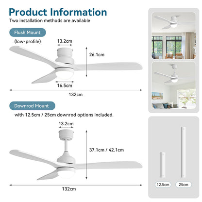 52" Ceiling Fan With Dimmable LED Light, 6 Speed DC Motor, 3 Blades