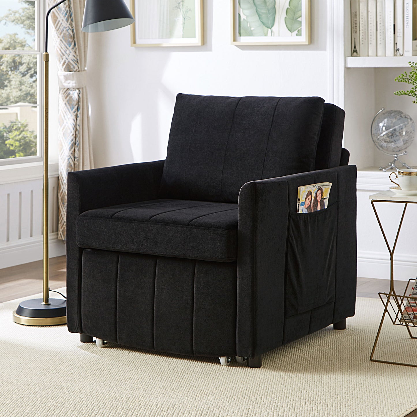 Upholstered Convertible Sleeper Sofa With 5 Position Backrest, Side Pockets, Storage