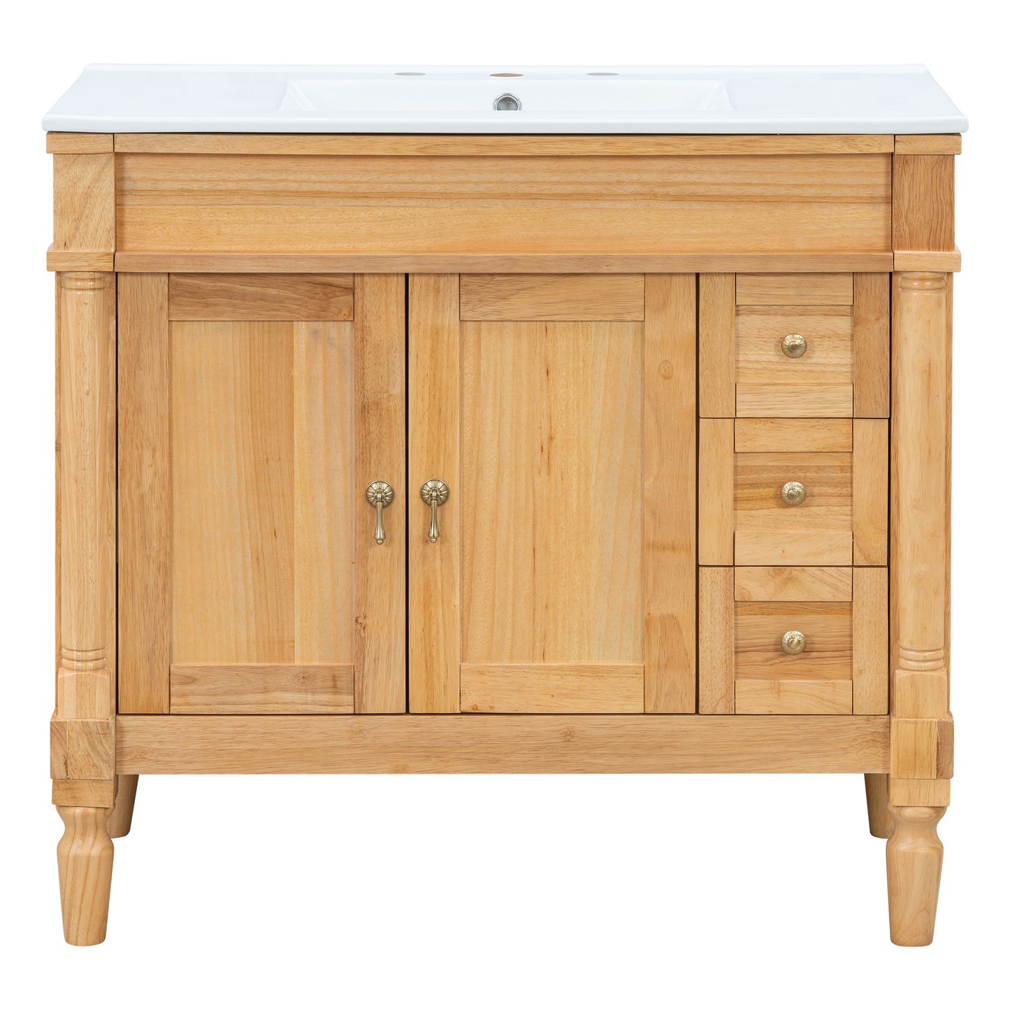 Modern Bathroom Vanity With Ceramic Sink, Soft Close Doors, Adjustable Shelves