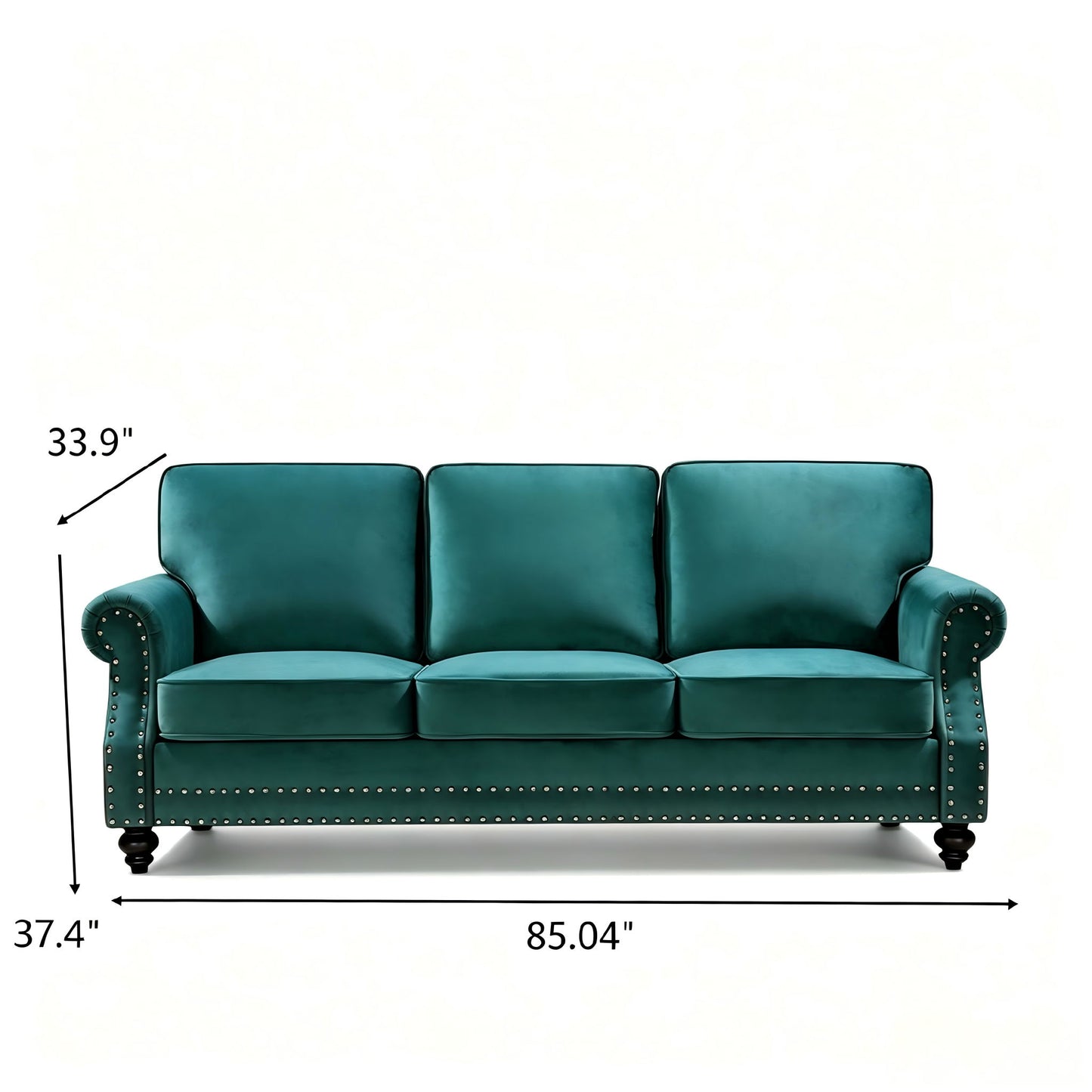 3 Seater Sofa With Nailhead Trim And Turned Legs For Living Room