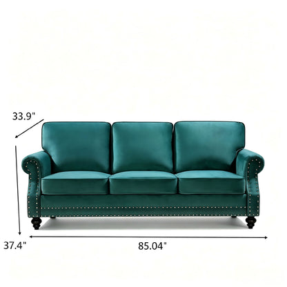 3 Seater Sofa With Nailhead Trim And Turned Legs For Living Room
