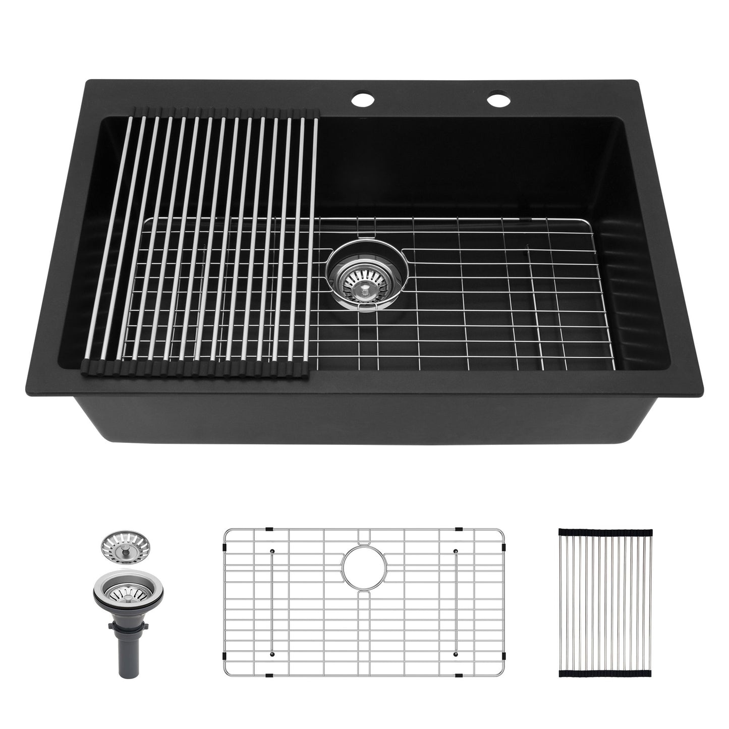 Kitchen Sink Granite Composite Drop In Sink With Durable Material - Black