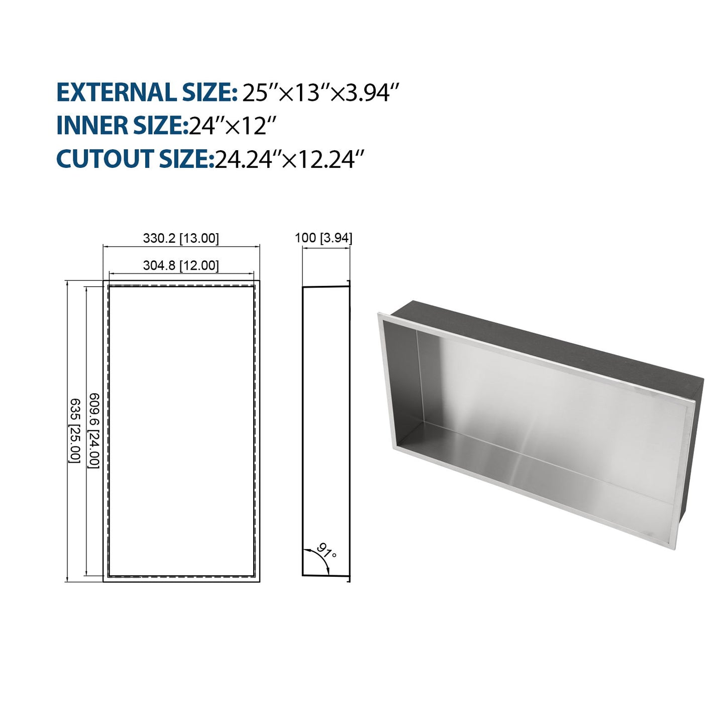 Stainless Steel Shower Niche With Seamless Design For Bathroom Storage