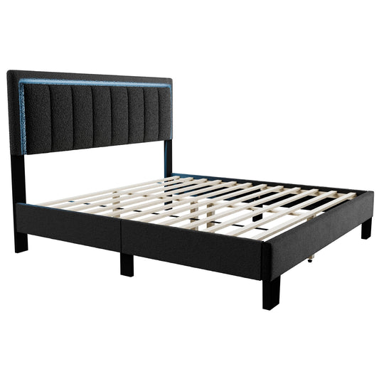 Bed With Channel Tufting And Built In LED Headboard