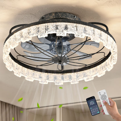 21" Caged Ceiling Fan With Remote Controlled Acrylic LED Lights - Antique Black