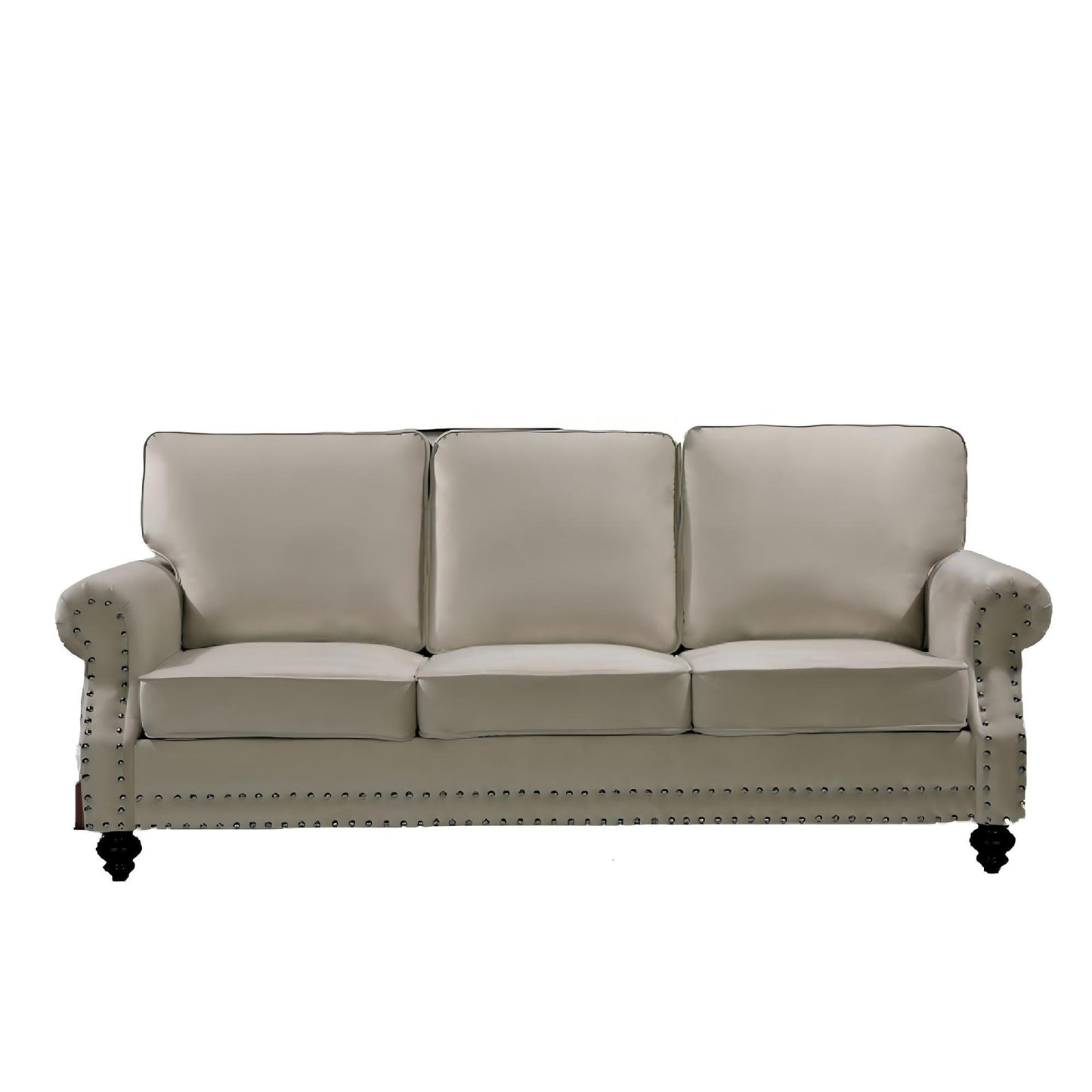 3 Seater Sofa With Nailhead Trim And Turned Legs For Living Room
