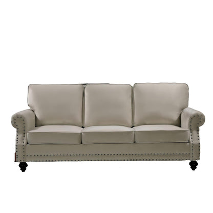 3 Seater Sofa With Nailhead Trim And Turned Legs For Living Room