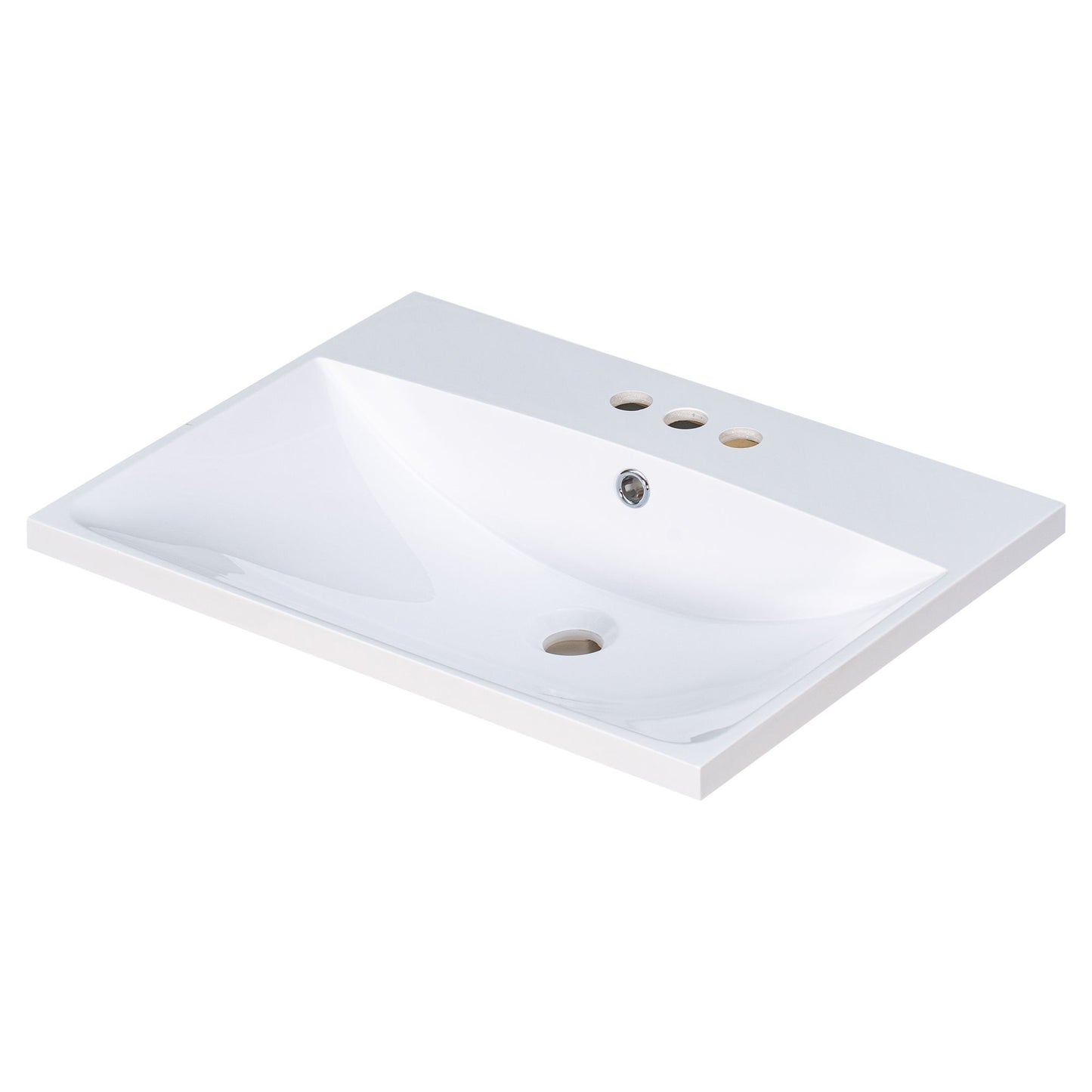 Bathroom Vanity Top, Rectangular Undermount Sink With 3 Faucet Holes, 4" Centerset Compatible - White