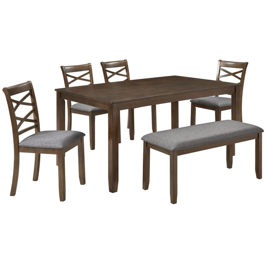 Elegant 6 Piece Dining Table Set With 4 Chairs And Bench