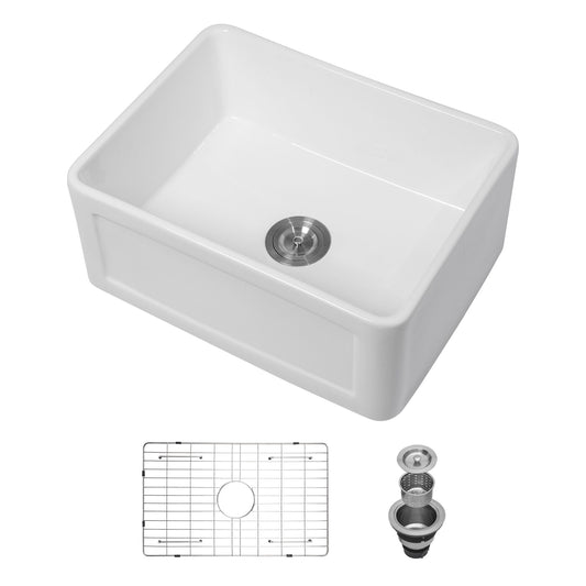 Apron Front Reversible Single Bowl Kitchen Sink & Grid And Strainer