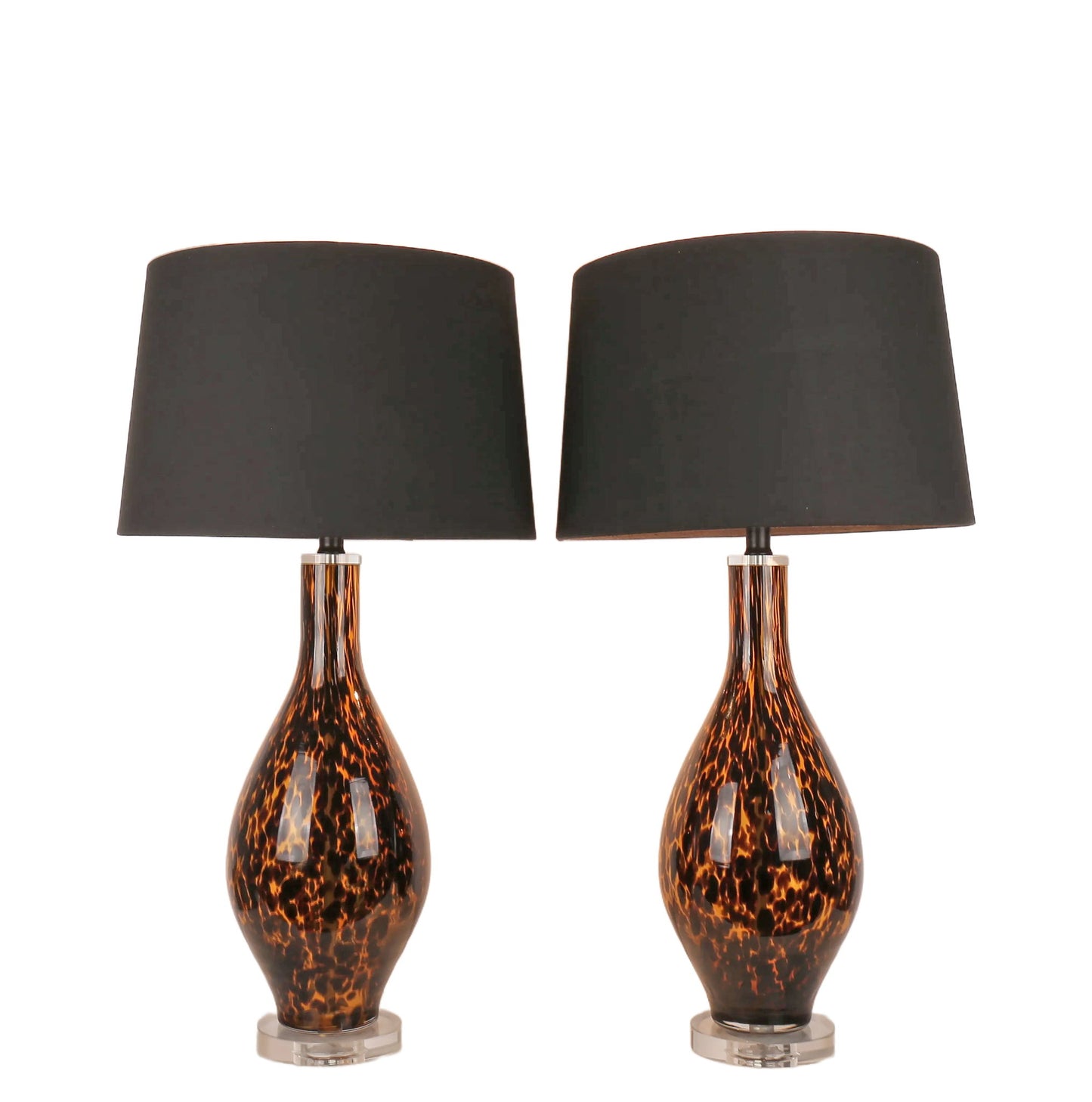 Speckled Glow Art Glass & Crystal Table Lamp (Set of 2) - Black Speckled Amber Art Glass / Clear Crystal